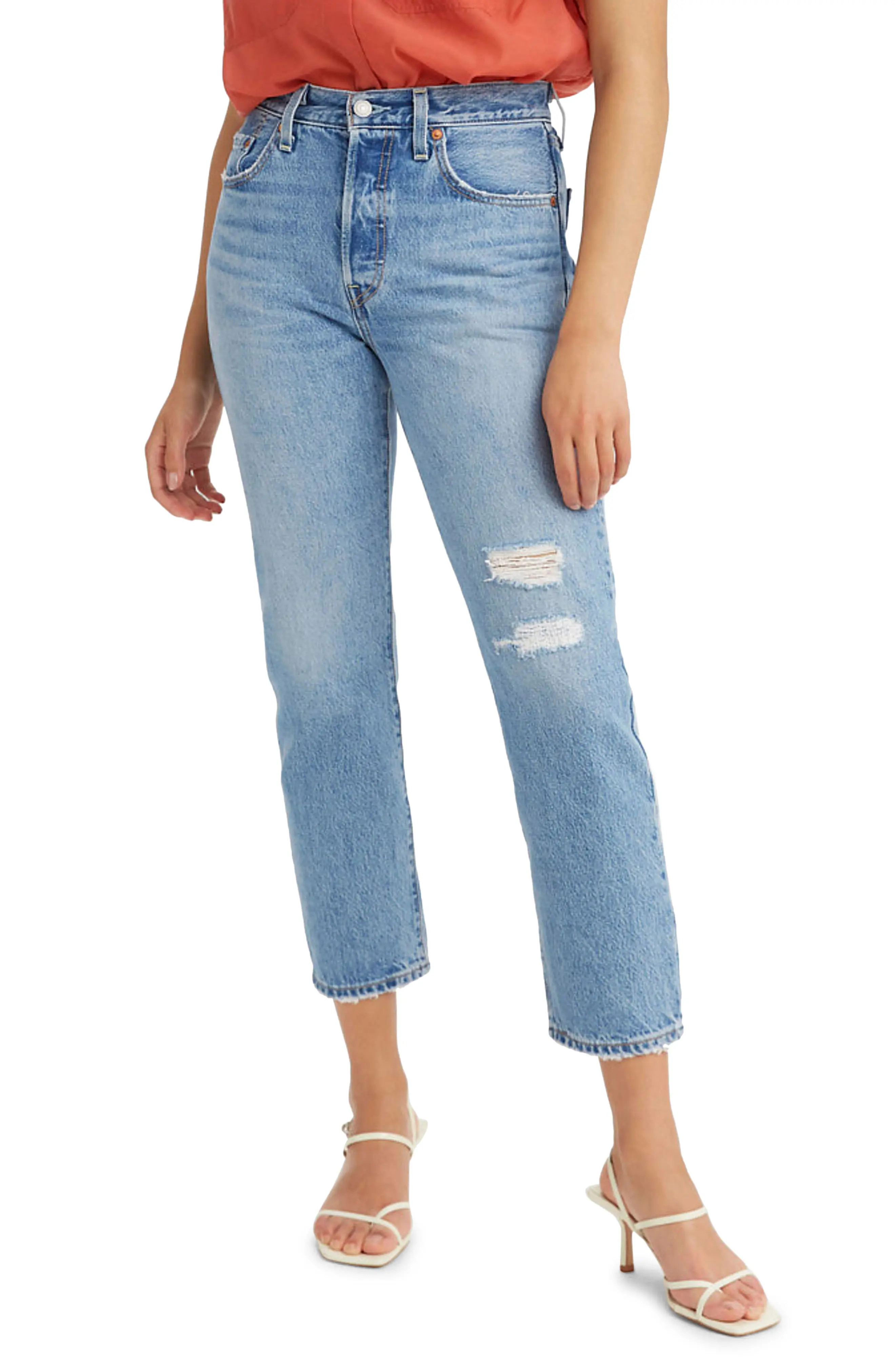 Women's Levi'S 501 Distressed Crop Jeans, Size 25 x 26 - Blue | Nordstrom