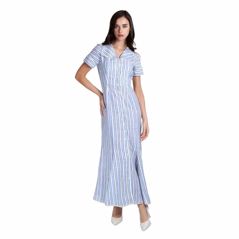 Sofia Tsereteli Striped Linen Dress - Blue - 10 | Verishop