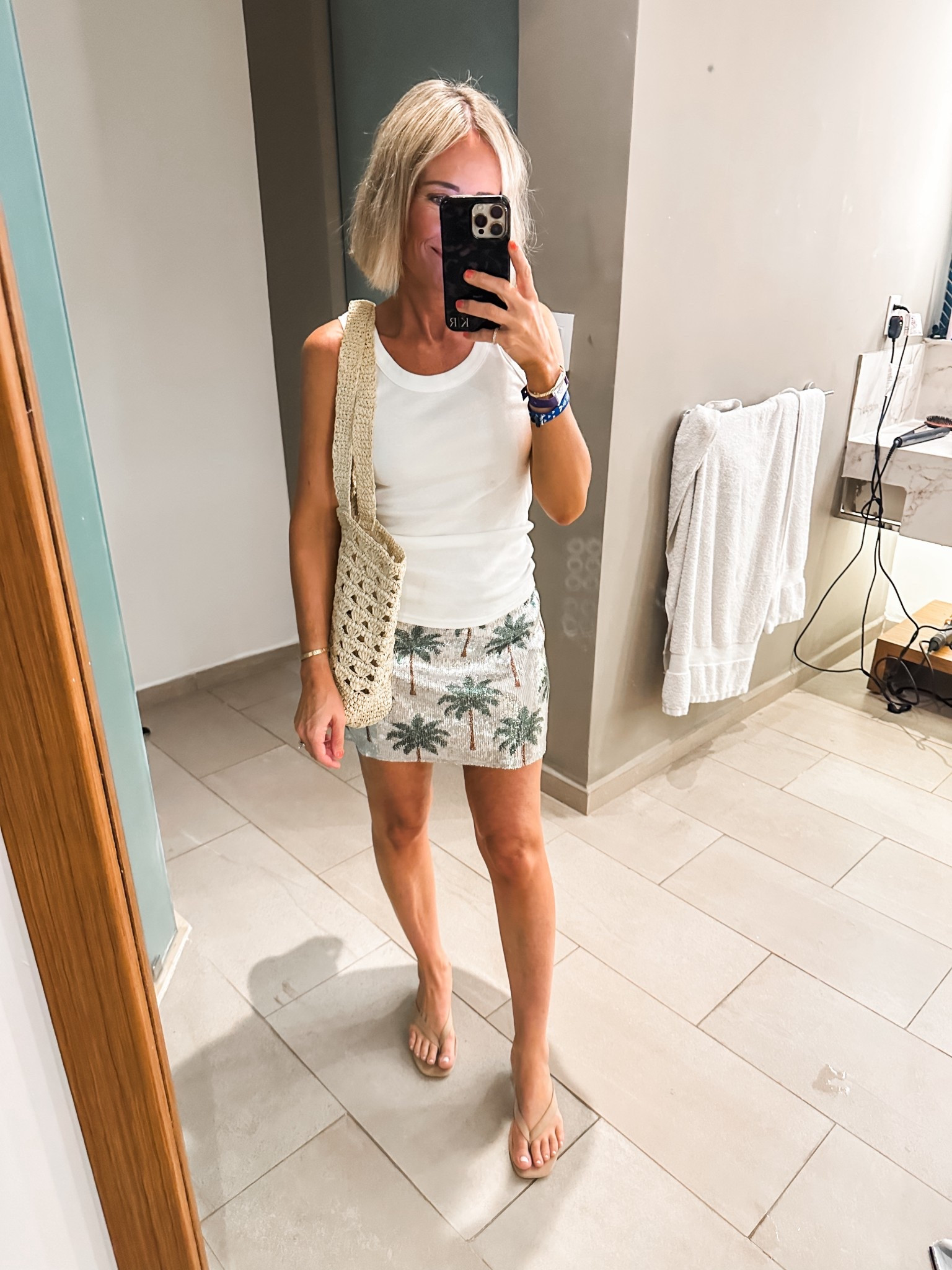 sequin palm tree skort in a small
such a fun vacation find!  wearing f with a simple white tank and my Target sandals and Target bag

#LTKootd #LTKTravel #LTKOver40
