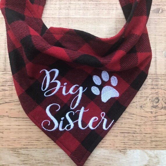 Big Sister snap closure red and black buffalo check buffalo plaid Dog Bandanna Pregnancy Announce... | Etsy (US)