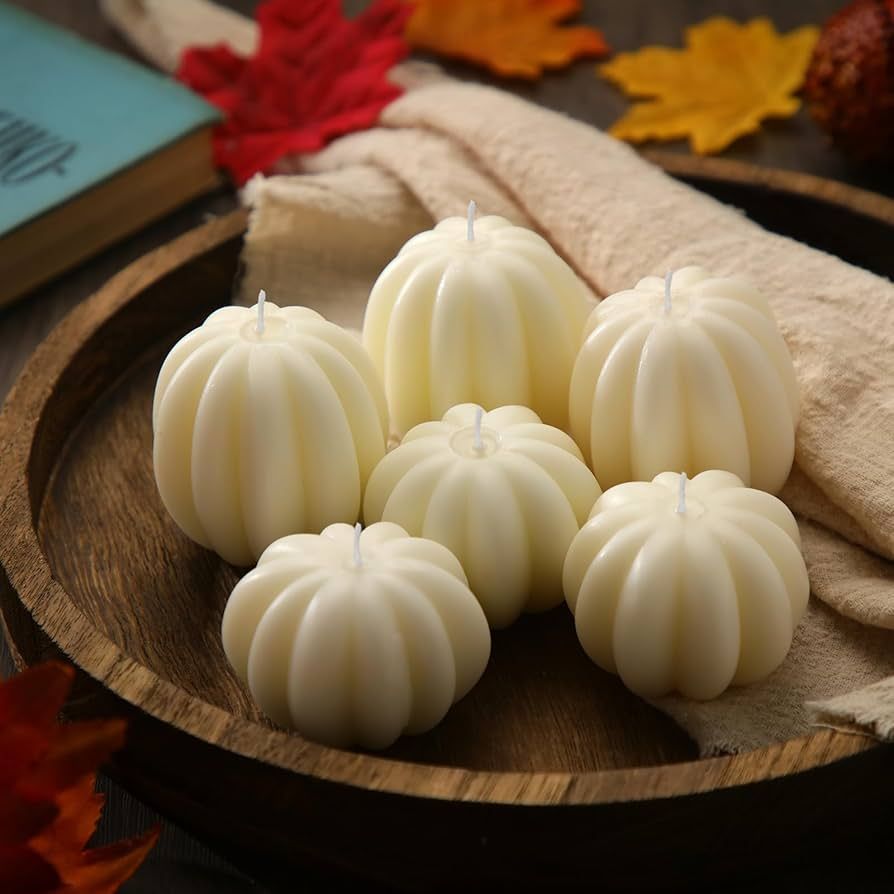 Mtlee 6 Pieces Thanksgiving Pumpkin Shaped Soy Candles Scented Candles Fall Pumpkin Tealight Candles Home Decor Pumpkin Candle Handmade Wax Candle for Bedroom Bathroom Party (White,Pumpkin) | Amazon (US)