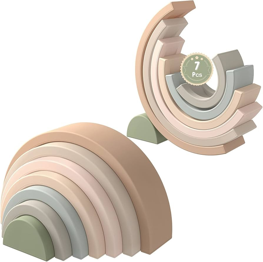 MCGMITT Rainbow Stacking Toy, Silicone Rainbow Stacker for Toddlers, Montessori Nesting Blocks, B... | Amazon (US)