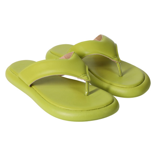 ladies green vegan leather flip flops | Five Below