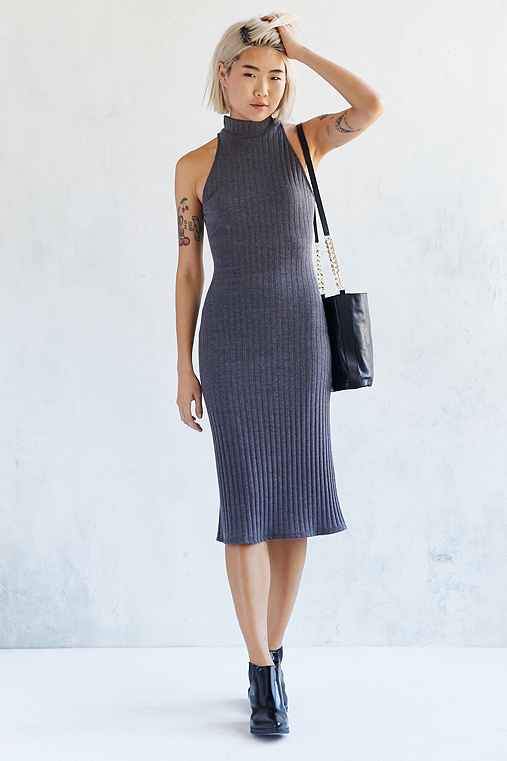 Silence + Noise Ribbed Mock-Neck Bodycon Dress,GREY,XS | Urban Outfitters US