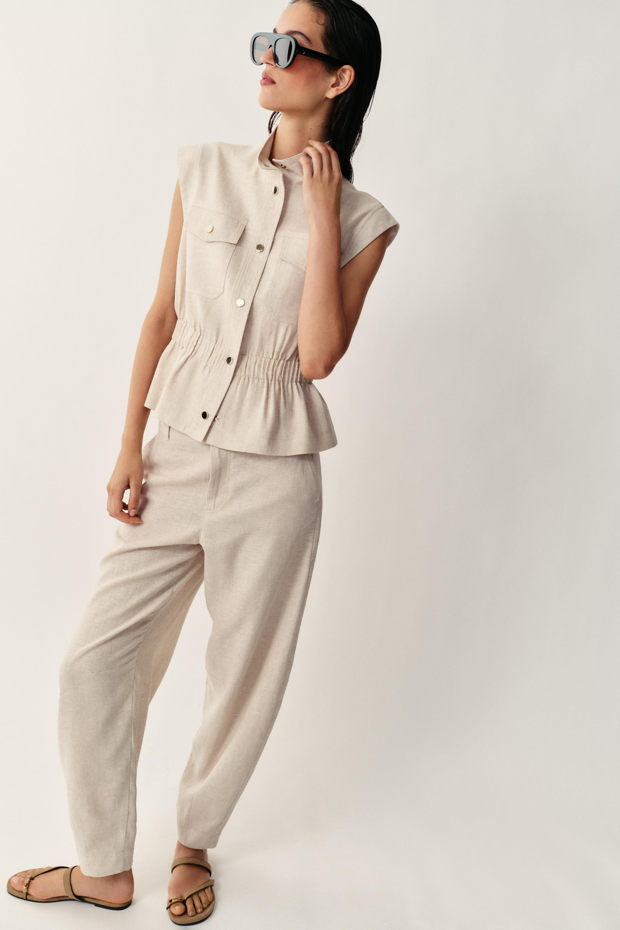 LINEN BLEND BARREL PANTS | Zara US
