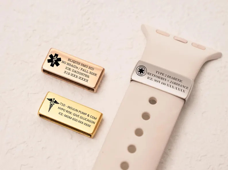Personalized Medical Alert Tag Smart Watch Charm,medical Alert Id Tag for Watch Band,dual Sided E... | Etsy (US)