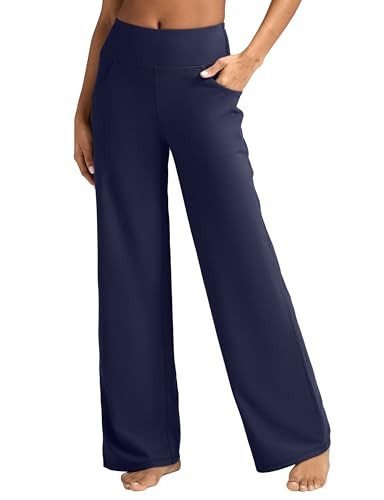 ESOFT Wide Leg Pants Women High-Waisted Yoga Work Dress Pants with Pockets, Casual Sweatpants, Petite/Regular Navy Blue | Amazon (US)