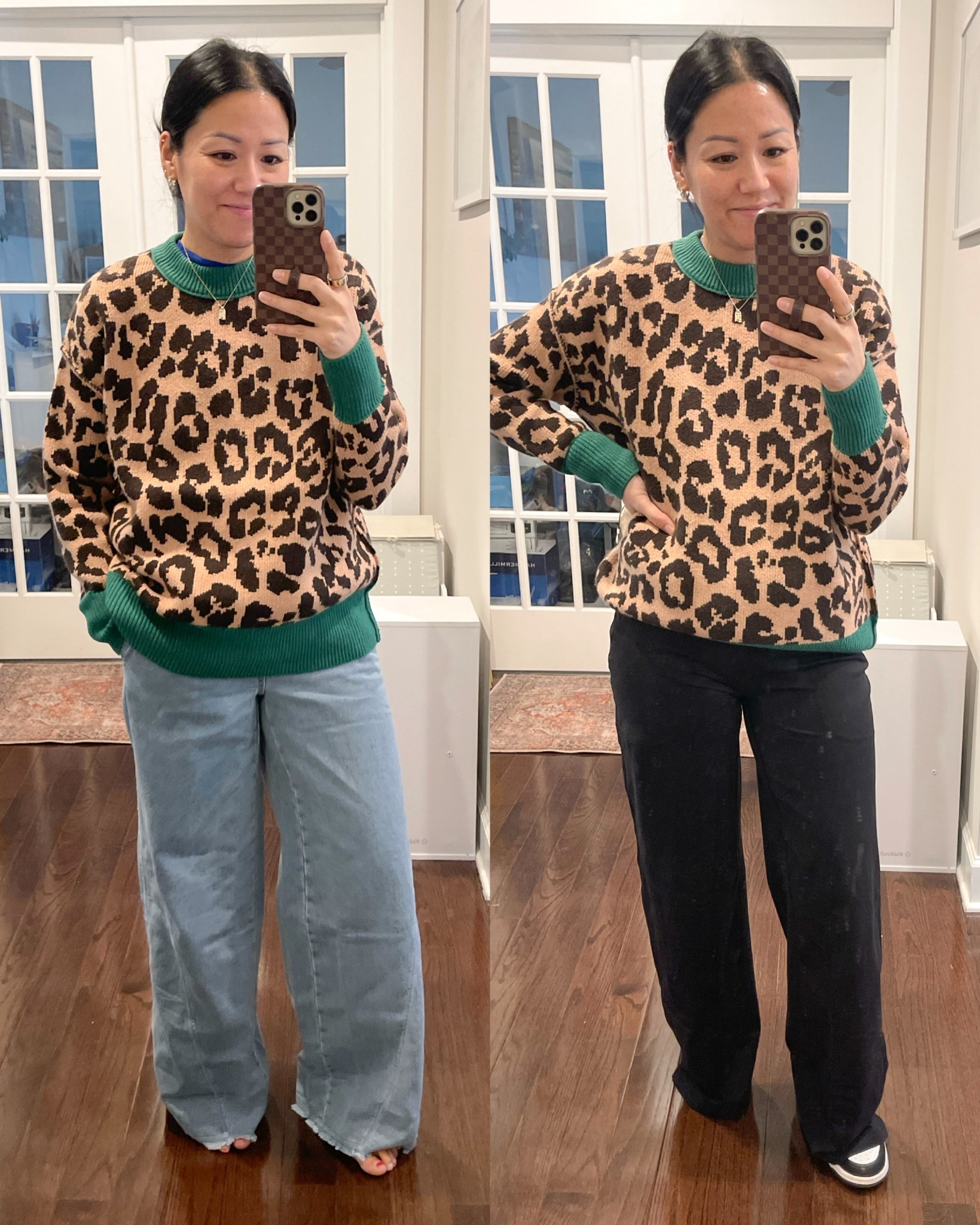 Size XS sweater
Size small in trouser leggings 
Size XS in jeans 

#LTKSaleAlert #LTKOver40 #LTKSeasonal