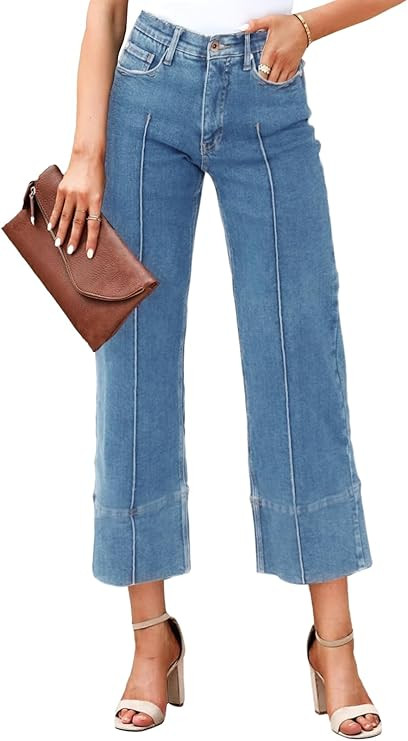 Cicy Bell Womens Baggy Wide Leg Cropped Jeans Casual High Waisted Loose Vintage Denim Pants with ... | Amazon (US)