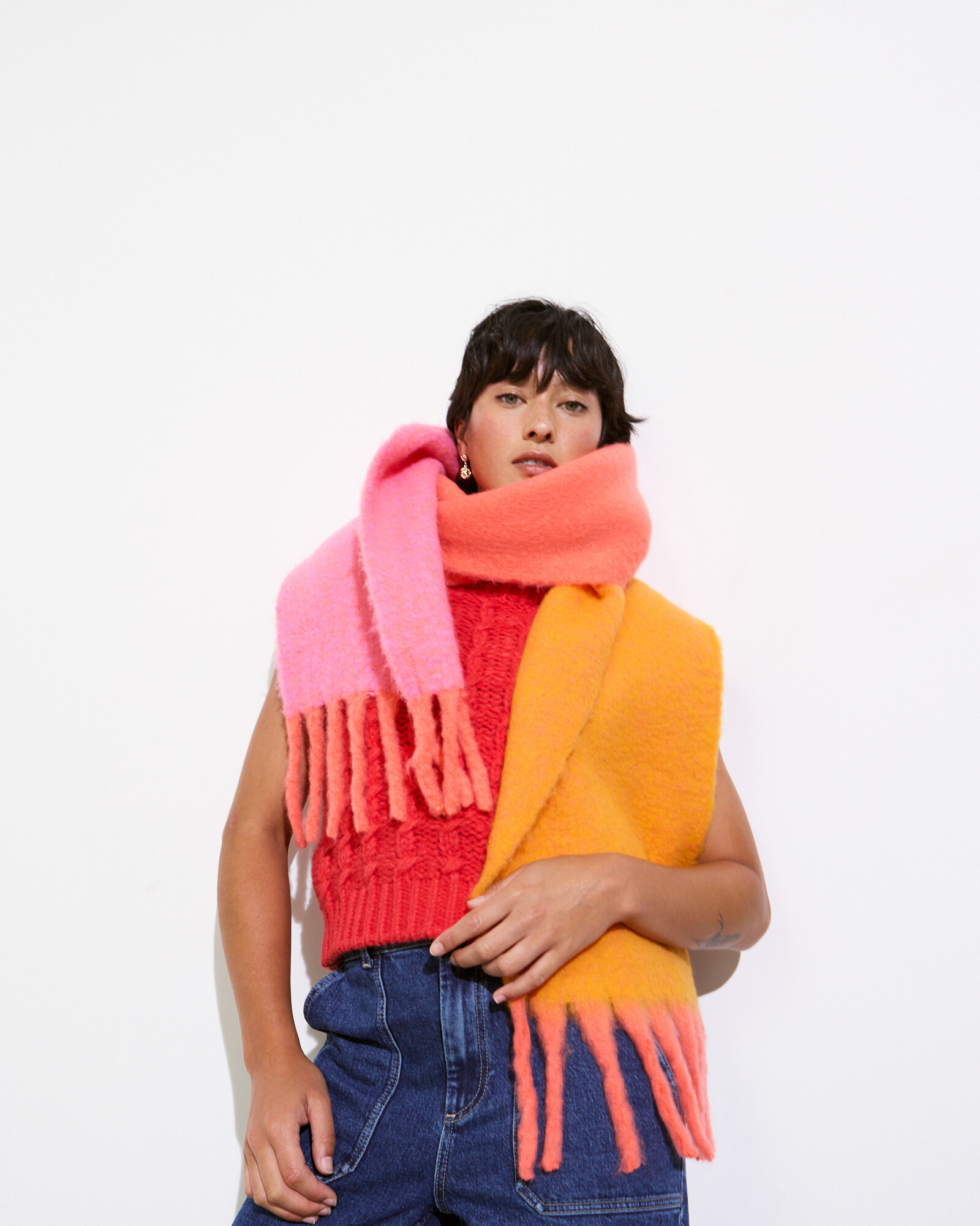 Orange & Pink Colour Block Heavyweight Chunky Scarf | Oliver Bonas | Oliver Bonas (Global)
