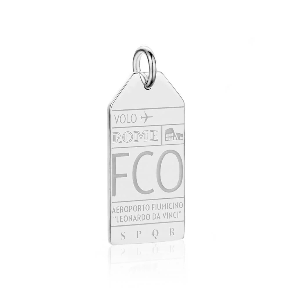 Rome | FCO Airport Luggage Tag Charm | Sterling Silver Italy Travel Charm | Jet Set Candy (US)