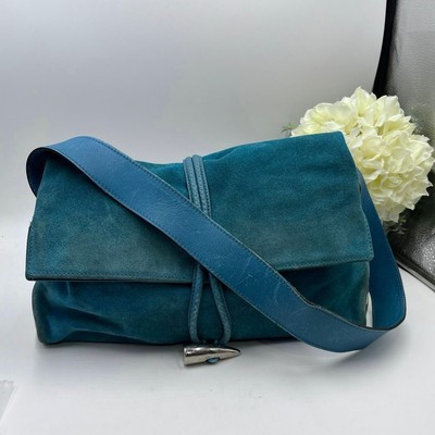 Burberry London Vintage Authentic Teal Suede Haymarket Check Fold Shoulder Bag | eBay CA