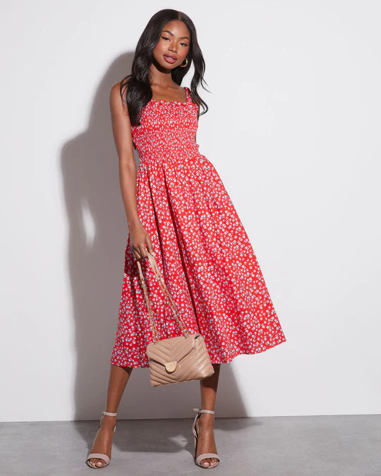 Betsey Smocked Floral Midi Dress | VICI
