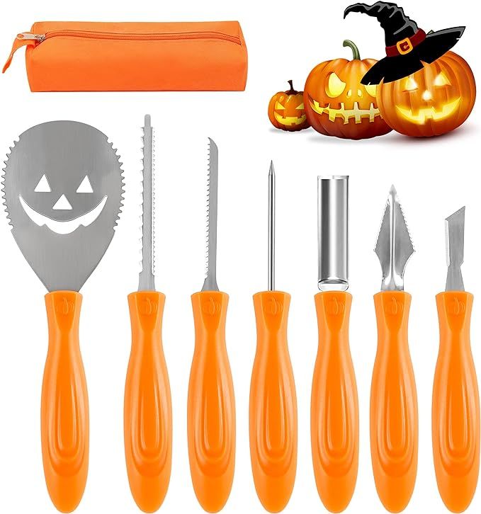 Halloween Pumpkin Carving Kit, 7 PCS Stainless Steel Professional pumpkin cutting carving supplie... | Amazon (US)