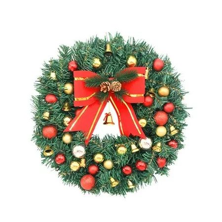 16inch Outdoor Christmas Wreath Large Christmas Wreaths with Bow Bells for Front Door Outside Christ | Walmart (US)