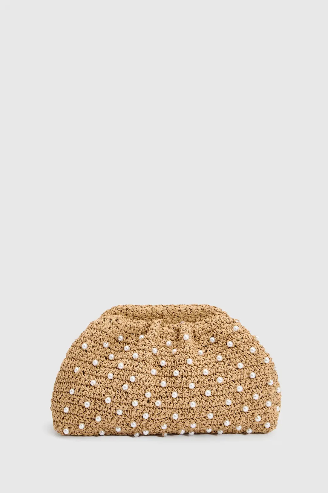 boohoo Pearl Detail Raffia Slouchy Clutch Bag | PrettyLittleThing UK