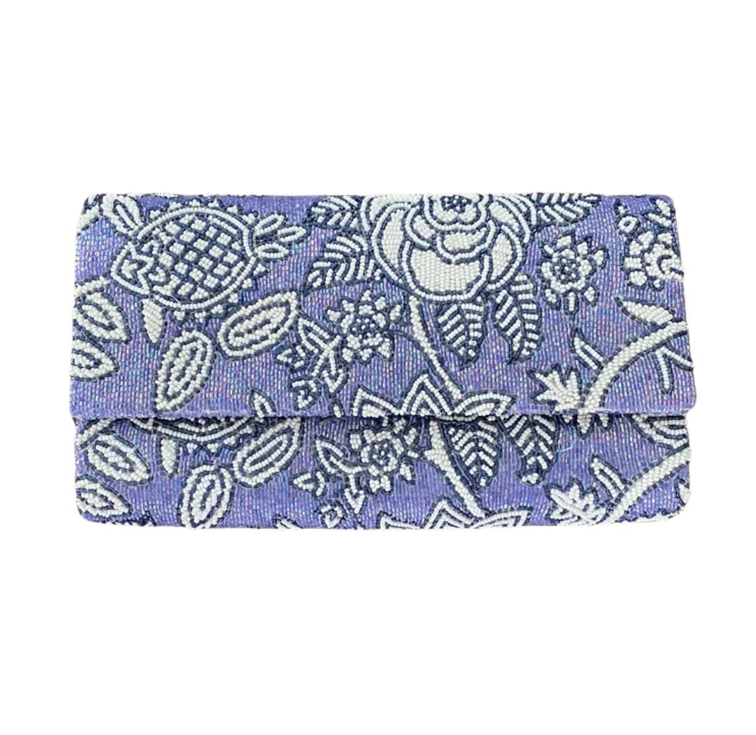 Hand Beaded Block Print Flower Clutch | Beth Ladd Collections