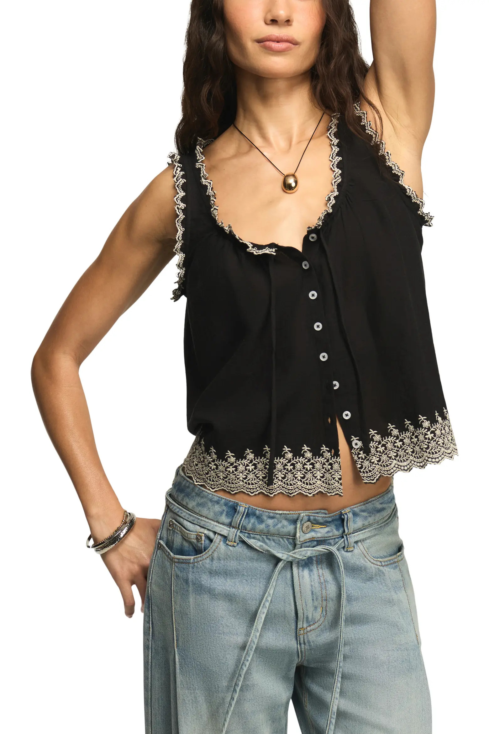 Lucky Brand Floral Embroidered Cotton Swing Tank (Women) | Nordstrom | Nordstrom