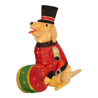 3 ft. Yuletide Lane LED Golden Retriever with Drum Holiday Yard Decoration Y25 | The Home Depot