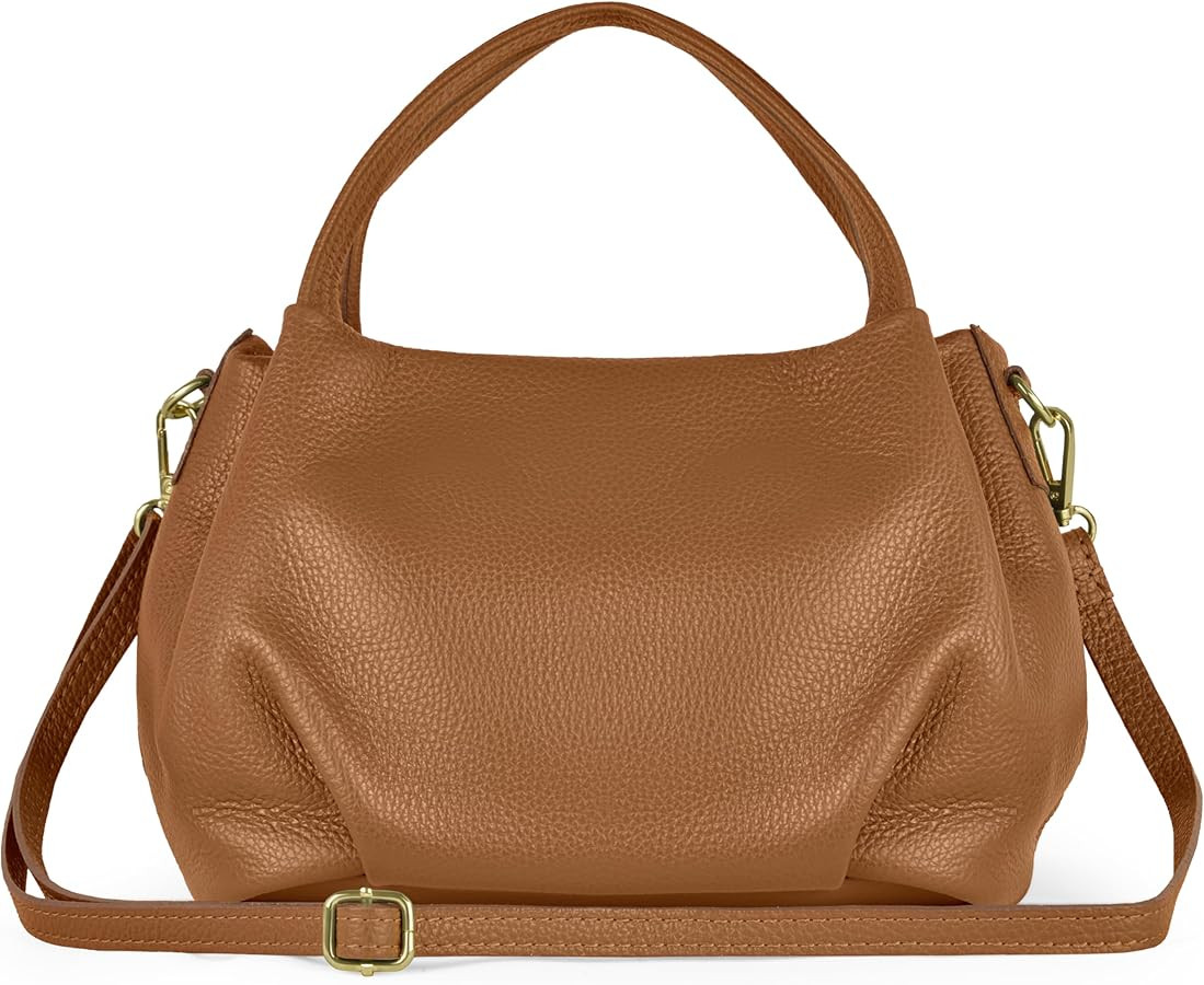 Italian Calfskin Top-Handle Bag for Women with Zipper & Detachable Strap | Small Shoulder Handbag... | Amazon (US)