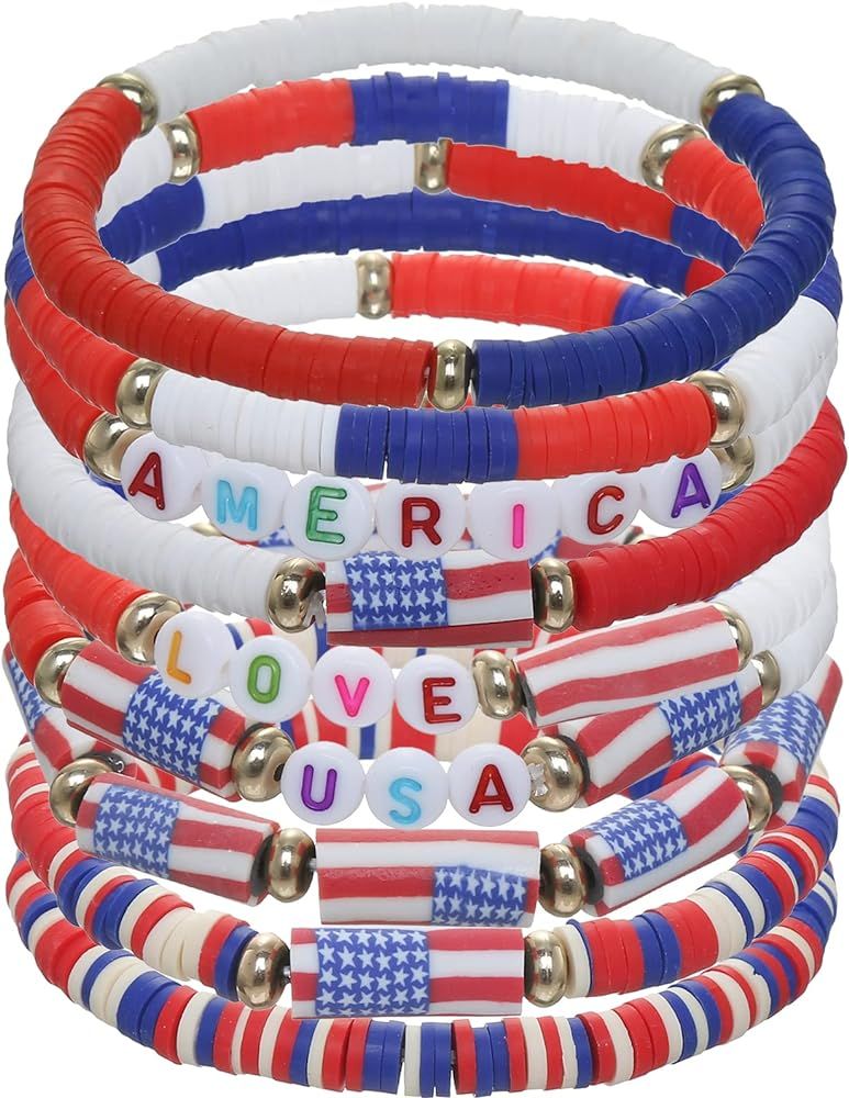 Cooluckday 4th of July Bracelets American Flag Bracelet Colorful Surfer Bracelets for Women Girls... | Amazon (US)