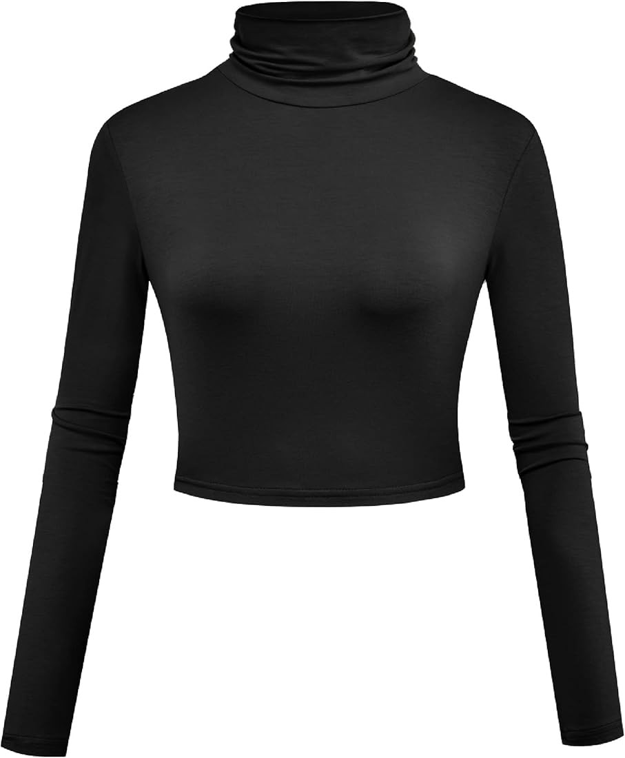 Herou Women Long Sleeve Crop Top Turtleneck Soft Lightweight Basic Slim Fit Tops | Amazon (US)