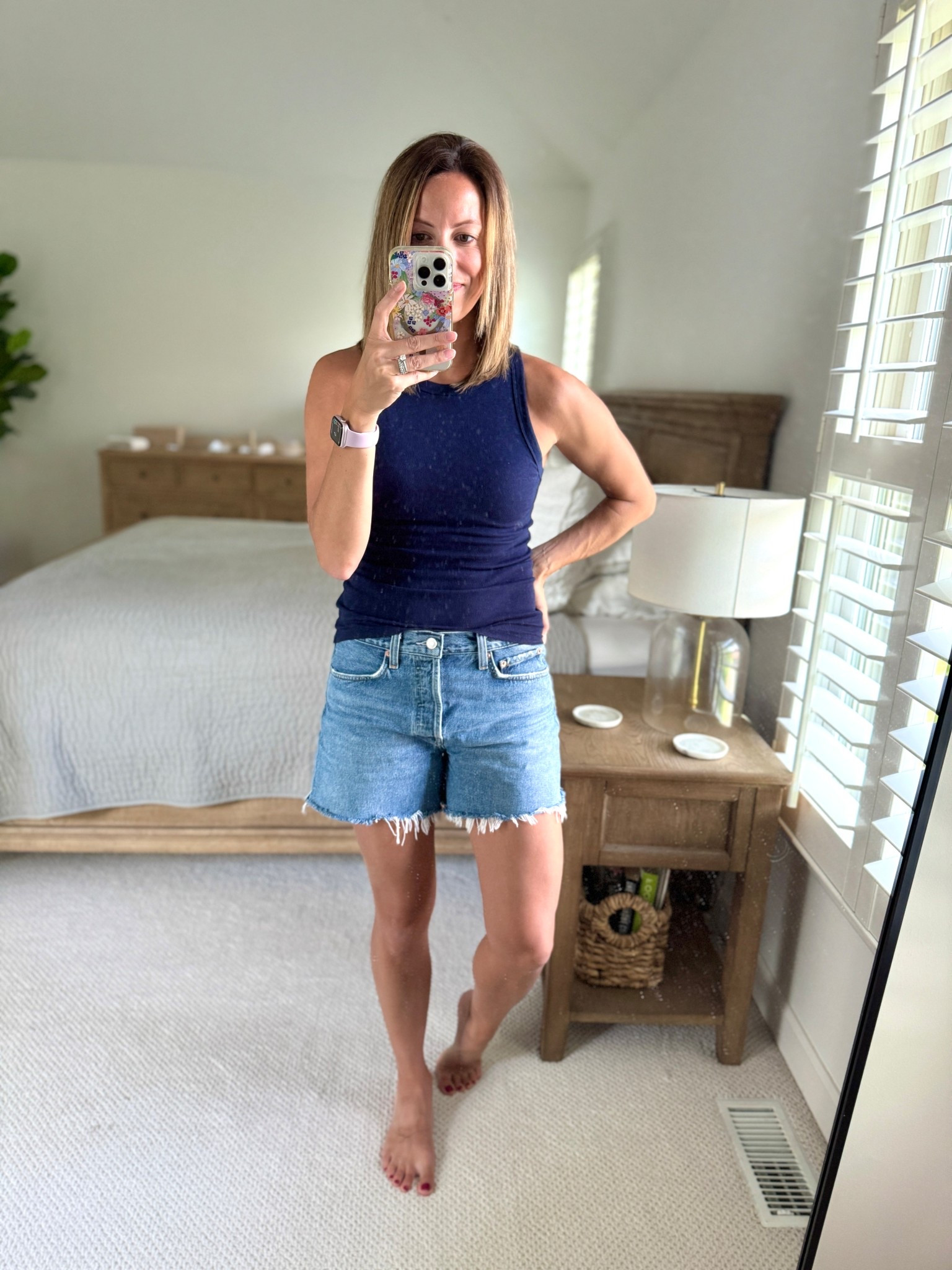 I was hesitant on the button front of these jeans shorts but it hasn’t bothered me one bit. I love the fit of these and feel so comfortable running after my crazy crew every day.

#LTKSeasonal #LTKStyleTip