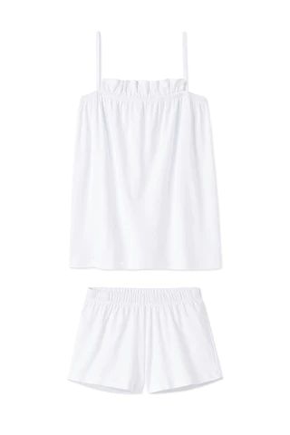 Pima Ruffle Shorts Set in White | LAKE Pajamas