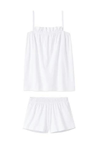 Pima Ruffle Shorts Set in White | LAKE Pajamas