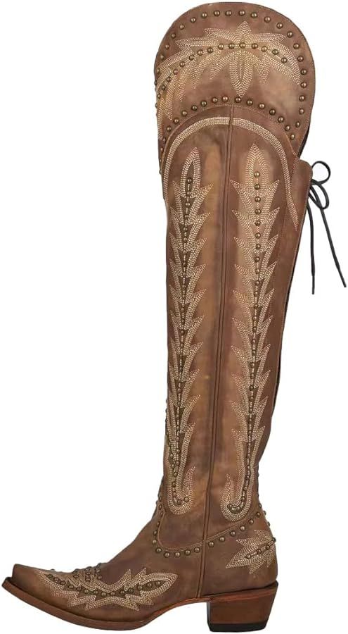 LISHAN Women's Western Cowboy Cowgirl Boots Thigh High Embroidered Block Heels Faux Leather Back ... | Amazon (US)