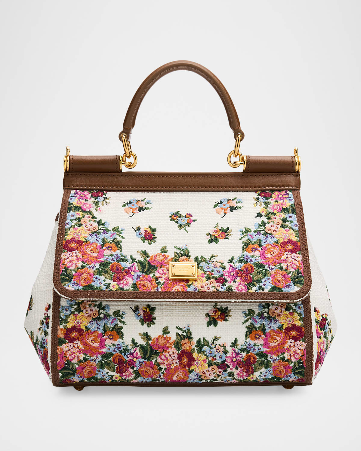 Sicily Woven Floral-Embroidered Top-Handle Bag | Neiman Marcus