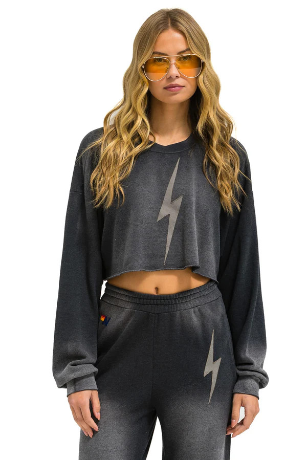 BOLT STITCH CROPPED CREW SWEATSHIRT RELAXED - FADED SMOKE | Aviator Nation