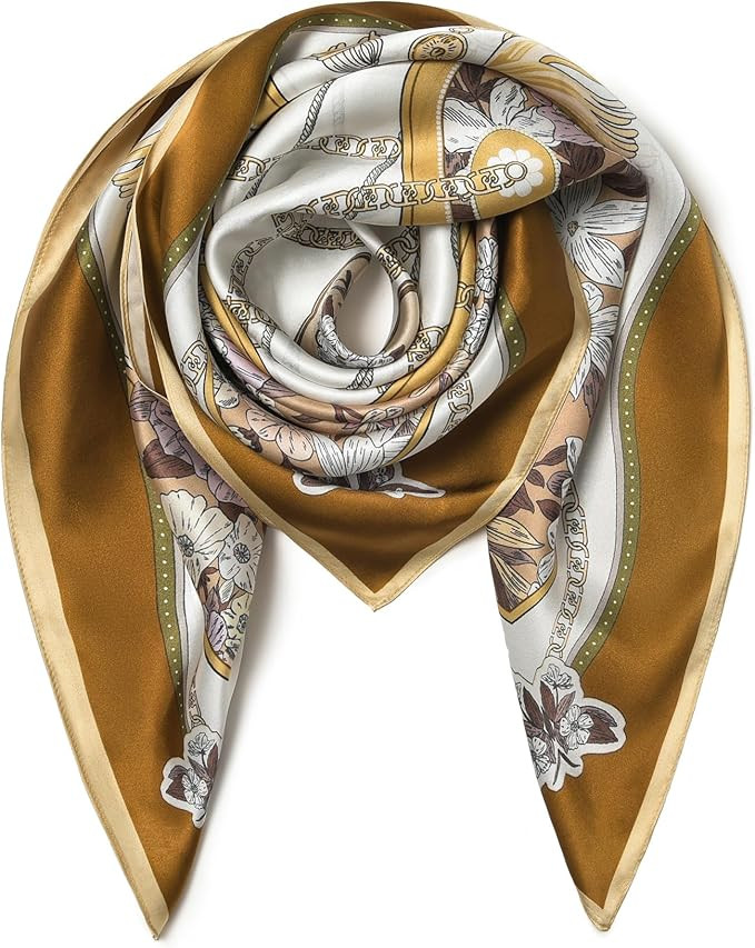 100% Pure Mulberry Silk Scarf 35" Large Square Lightweight Headscarf –Women’s Hair Wraps The ... | Amazon (US)