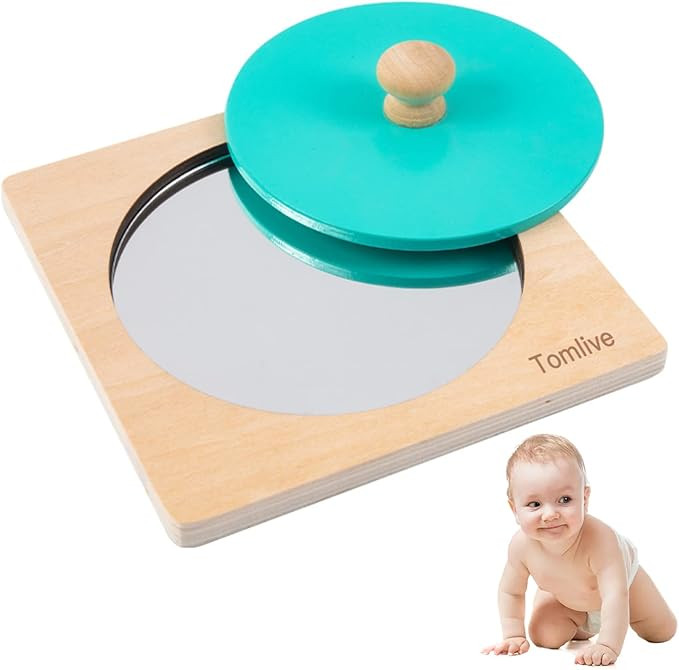 Baby Tummy Time Mirror, Montessori Toys for Babies 0-6-12 Months, Wooden Peekaboo Knob Puzzle, Se... | Amazon (US)