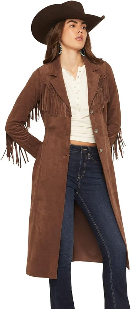 Shyanne Women's Faux Suede Fringe Trench Coat - SWFA25O8-BN Medium US | Amazon (US)