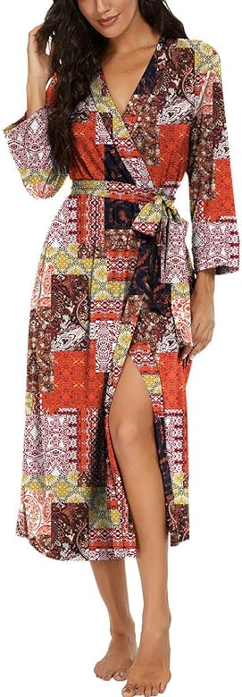 VINTATRE Women Kimono Robes Long Knit Bathrobe Lightweight Soft Knit Sleepwear V-neck... | Amazon (US)