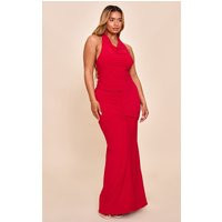 Shape Red Mid Rise Ruched Side Maxi Skirt | PrettyLittleThing US