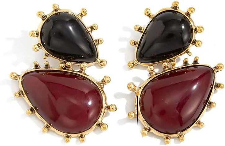 Vintage Teardrop Statement Earrings for Women Boho Black Red Double Tone Drop Earrings Chunky Geometric Waterdrop Shape Jewelry for Party Prom | Amazon (US)