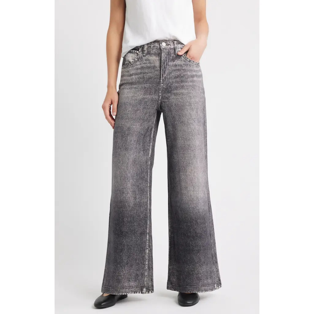 CITY BLUES Wide Leg Cotton Terry Knit Jeans in Black at Nordstrom, Size 12 | Nordstrom