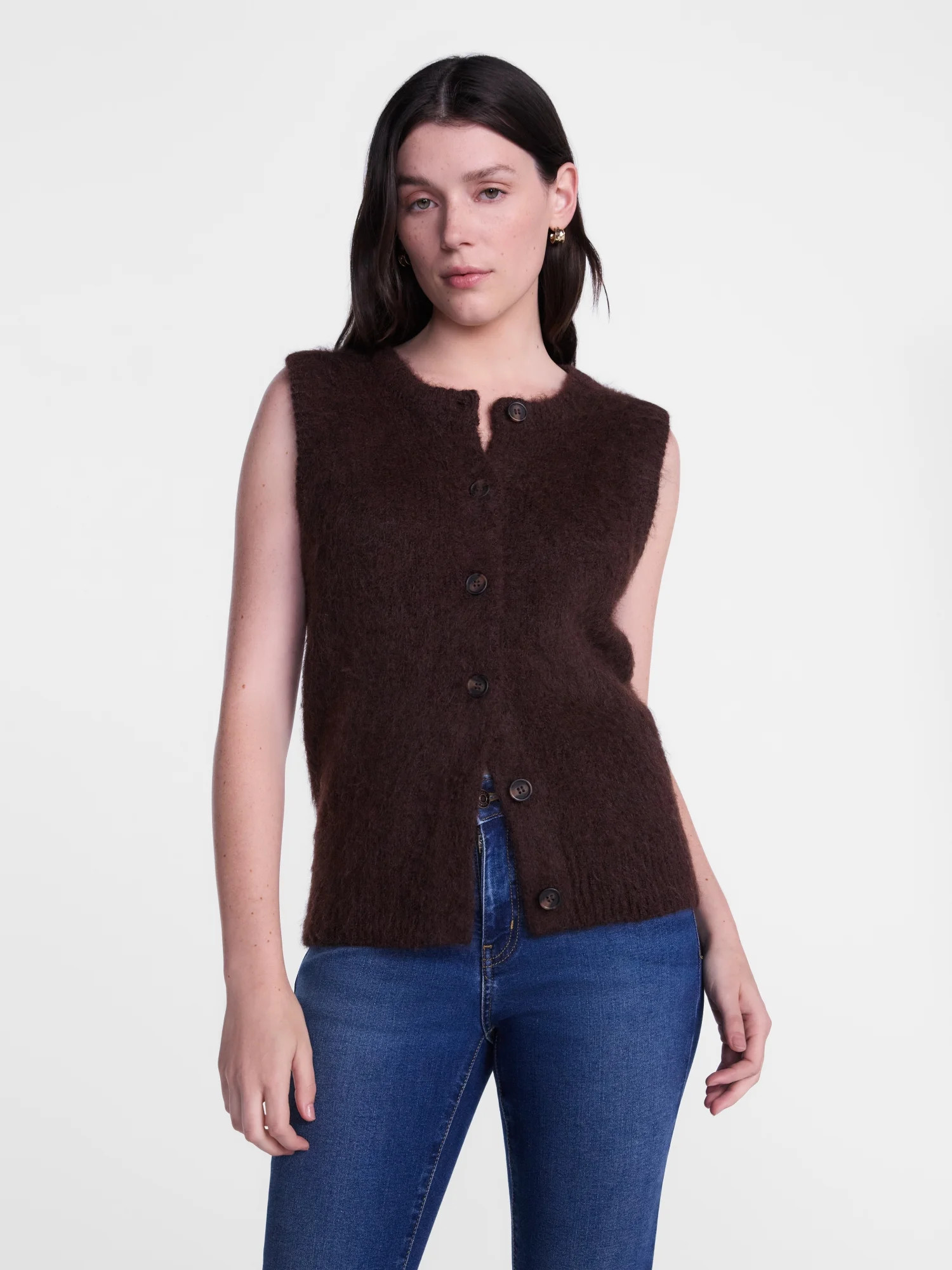 Scenario Women's Button Front Textured Sweater Vest, Lightweight, Sizes XS-XXXL | Walmart (US)