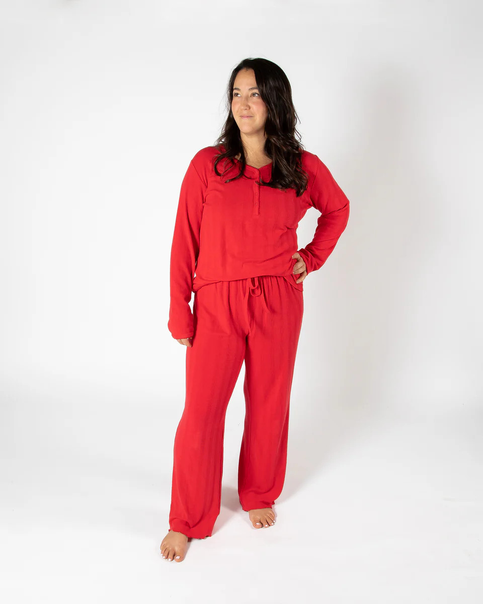 Red Ladies Long Pajama Set | Sunset Snuggles
