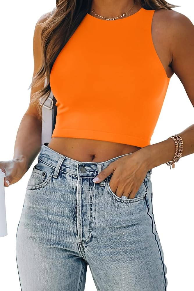 EFAN Womens Sexy Sleeveless Double Lined Crop Tops Workout Cute Tight Racerback Tank Tops Summer ... | Amazon (US)