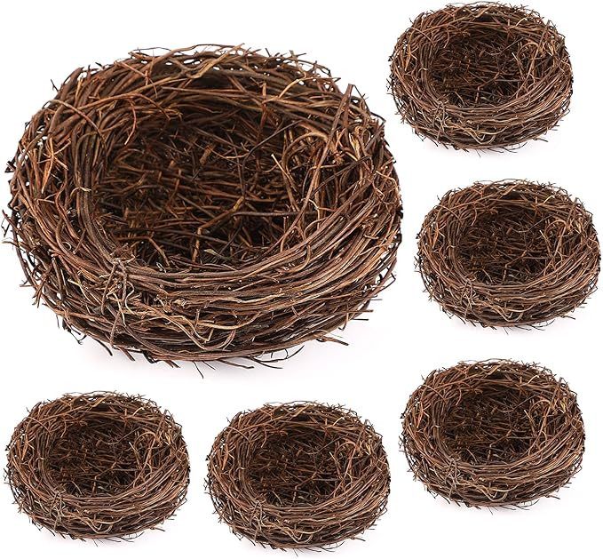 Gerrii 6 Pcs Artificial Bird Nest Crafts Easter Birdhouse Nest Mini Natural Rattan Nests for East... | Amazon (US)