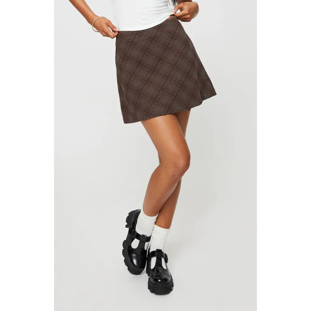 Princess Polly Fike Plaid Miniskirt in Brown at Nordstrom, Size 2 | Nordstrom