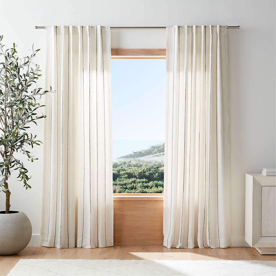 Pampas Ivory & Storm Grey Linen Double Pinstripe Window Curtain Panel 52"x84" + Reviews | Crate &... | Crate & Barrel