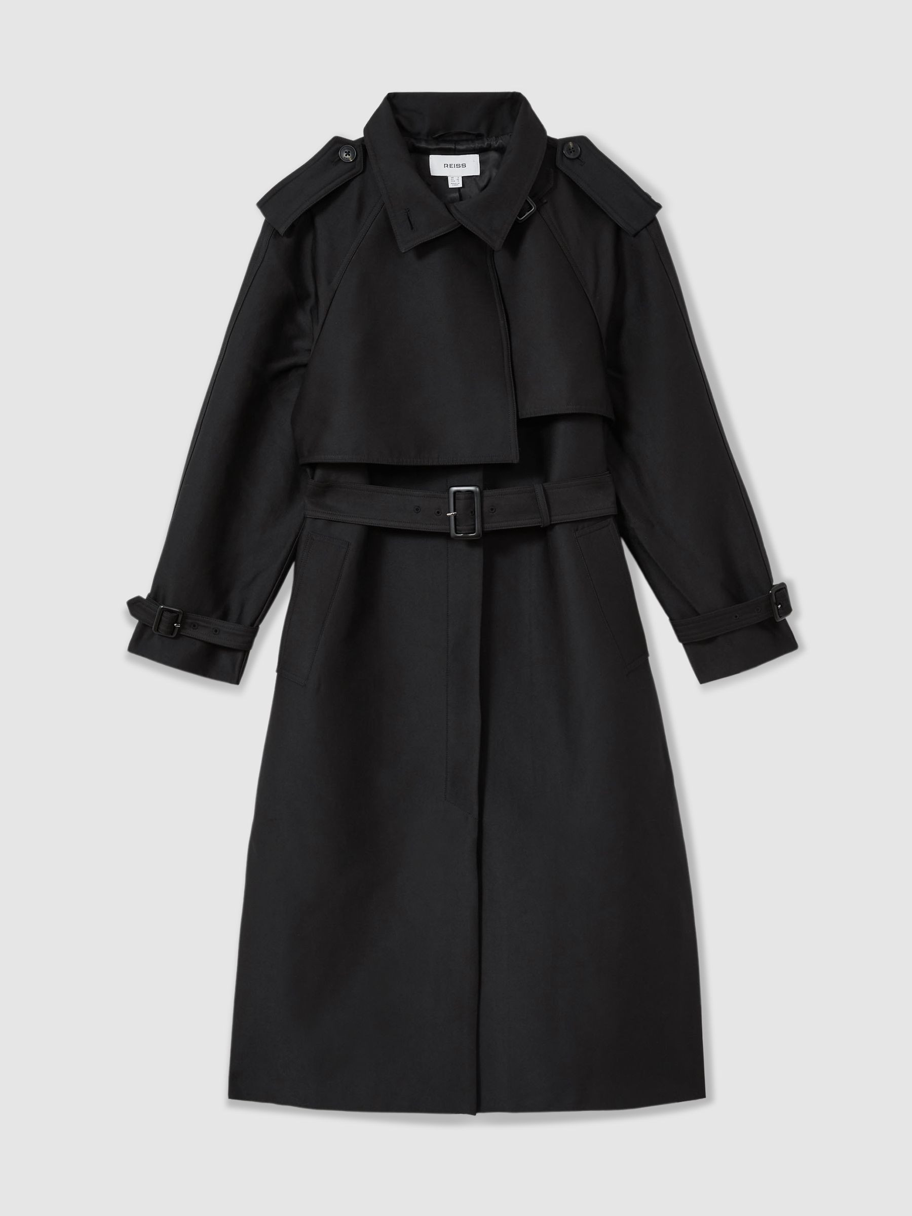 Gabardine Trench Coat with Cotton in Black | Reiss UK