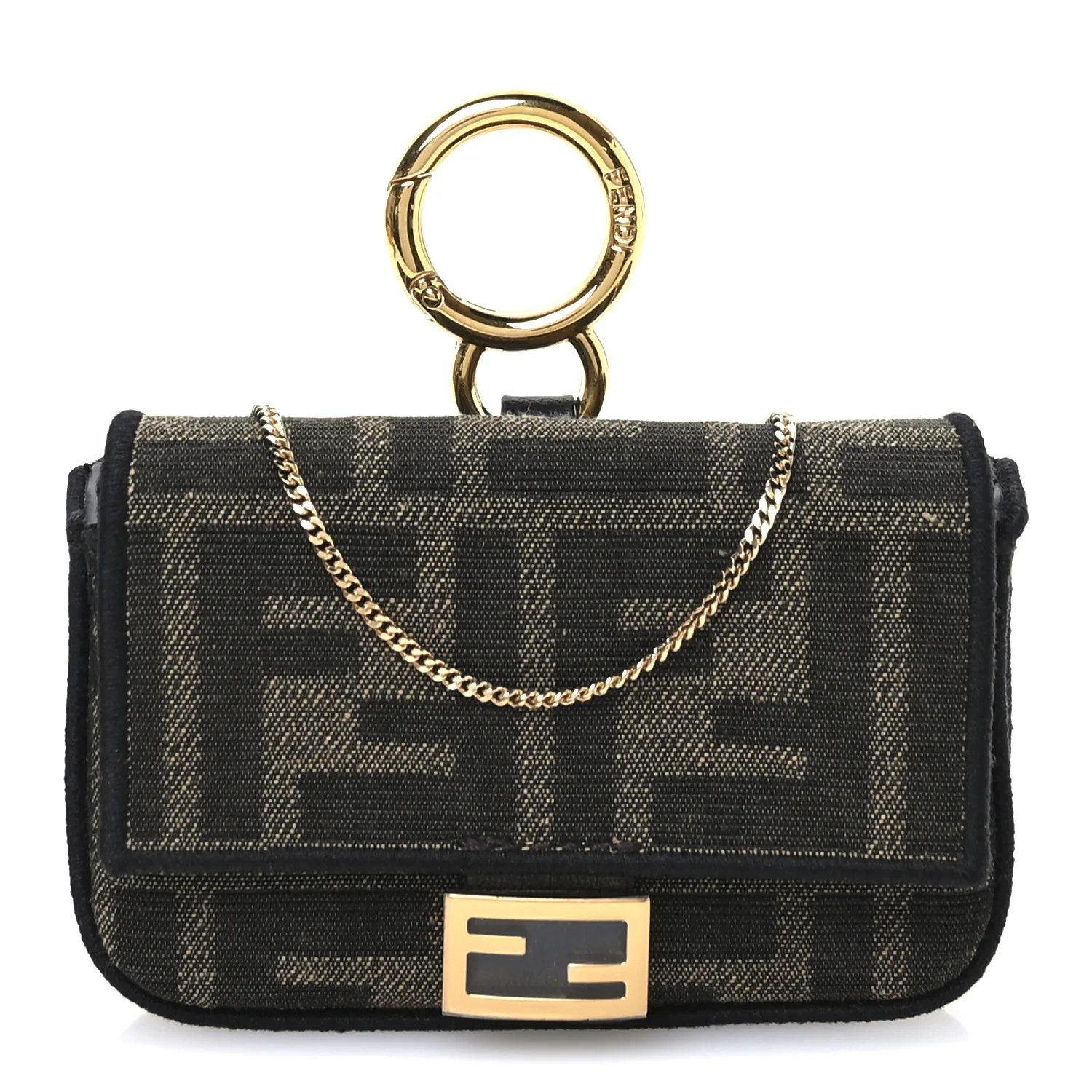 Fabric Jacquard FF 1974 Nano Baguette Charm Tobacco Moro Black | FASHIONPHILE (US)