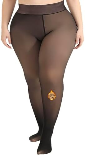 MERYLURE Fleece Lined Tights Women Plus Size, Fake Translucent Skin Colored Warm Winter Leggings,... | Amazon (US)