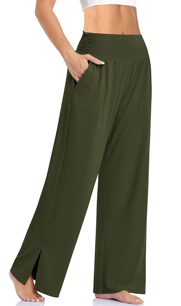 UEU Womens Wide Leg Yoga Pants High Waisted Adjustable Tie Knot Joggers Casual Loose Plus Size Lo... | Amazon (US)