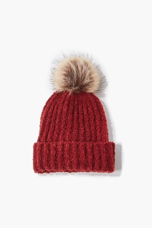 Fuzzy Ribbed Pom Pom Beanie | Forever 21 (US)